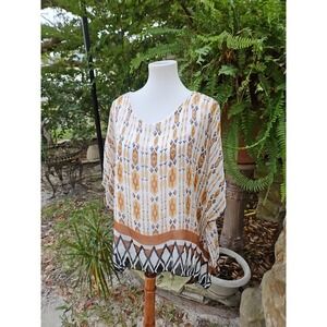 Belle France Silk Blouse Italy Boho Festival Flowy Coastal Earthy Mustard‎ Large